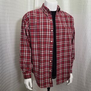 Eddie Bauer Mid-Weight Button Up Shirt Red Plaid 100% Cotton Men's L